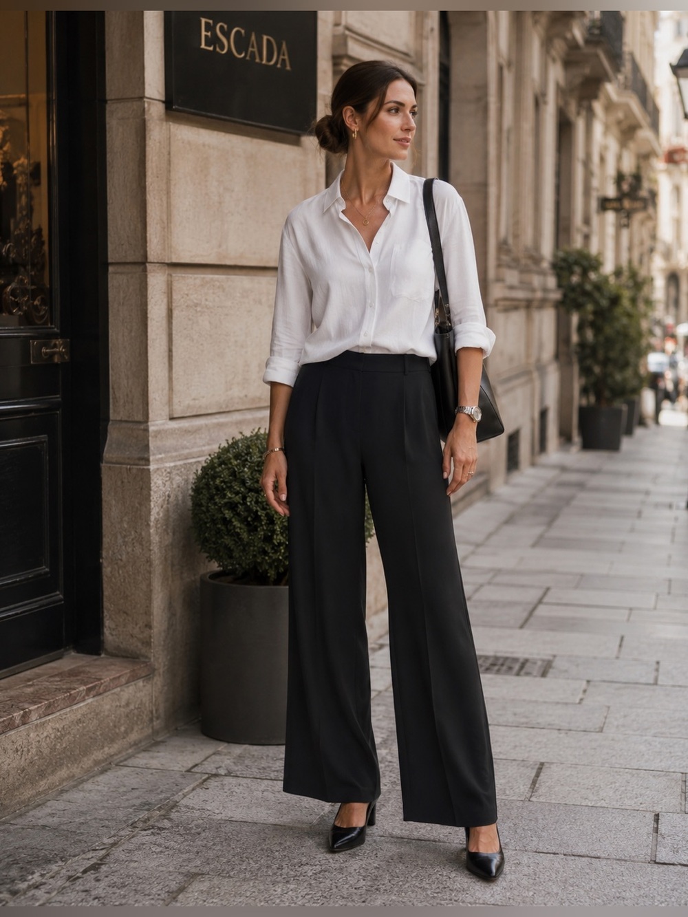 ESCADA VIRGIN WOOL Straight Black Dress Pants EU 42 US12 LARGE Trousers SLOVENIA